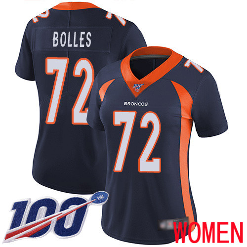 Women Denver Broncos 72 Garett Bolles Navy Blue Alternate Vapor Untouchable Limited Player 100th Season Football NFL Jersey